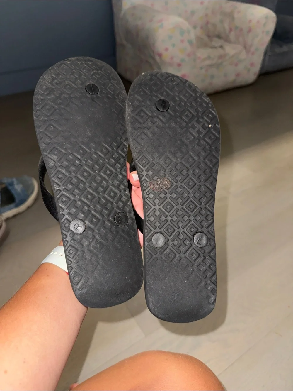 Tory Burch Black & White Geometric Logo Flip Flops